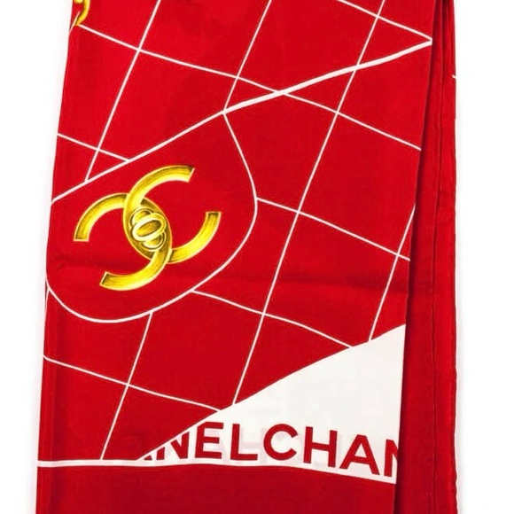 CHANEL RED & WHITE SILK PRINTED FLAP BAG SCARF - Authentic - Picture 9 of 11